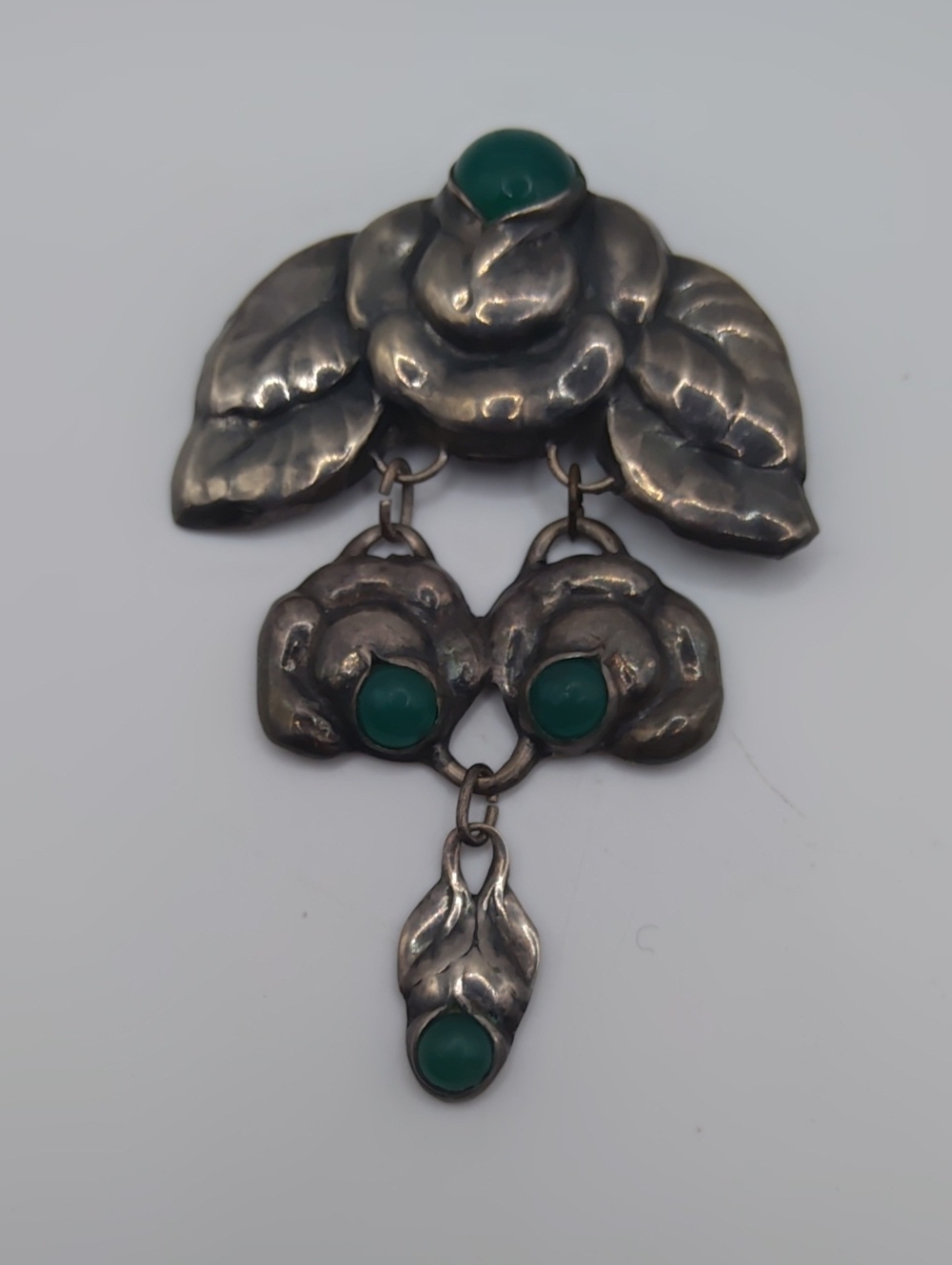 S Jacobsen Danish Skønvirke Art Nouveau Silver and Chrysoprase Brooch - Picture 1 of 9